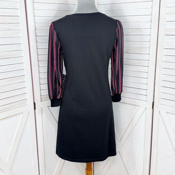 Luxology Jersey Knit Sheer Striped Sleeve Shift Dress Black XS - Picture 4 of 12